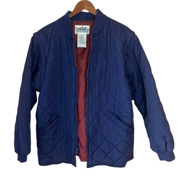 Vintage Northern Reflections 3 In 1 Navy Blue Parka Jacket Coat Plaid Lining S - Picture 9 of 15